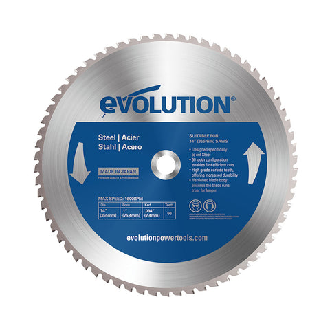 Evolution 14 in. 66T, 1 in. Arbor, Tungsten Carbide Tipped Mild Steel and Ferrous Metal Blade