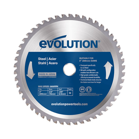 Evolution 8 In. 50T, 1 In. Bore, Tungsten Carbide Tipped Mild Steel Cutting Blade