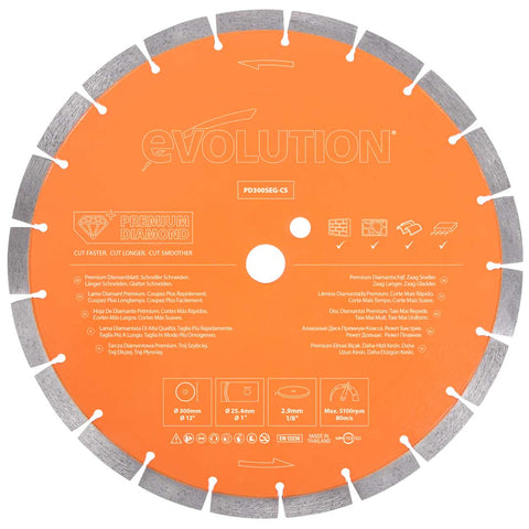 Evolution 12 in., Segmented Edge with High Diamond Concentration, 1 in. Arbor, Premium Diamond Blade