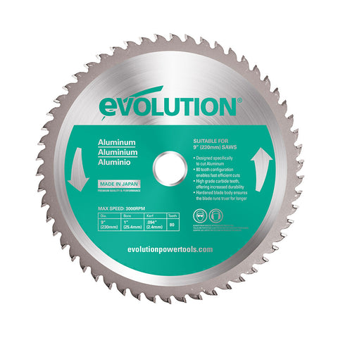 Evolution 9 in. 80T, 1 in. Arbor, Tungsten Carbide Tipped Aluminum and Non-Ferrous Metal Cutting Blade