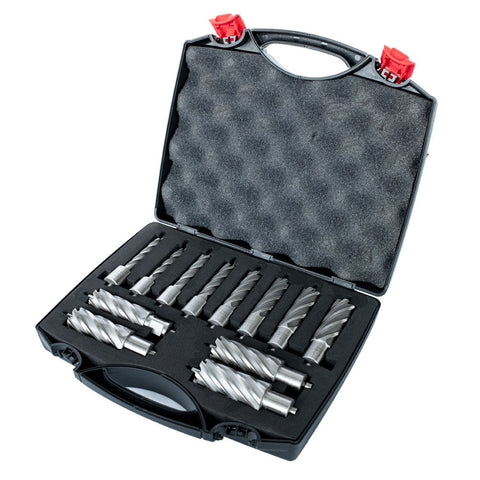 Evolution 12pc 2 In. Depth Annular HSS Mag Drill Cutter Set, 7/16 to 1-1/8in with 3/4in. Weldon Shank