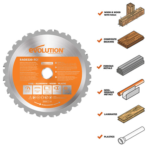 Evolution 9 in. 26T, 1 in. Arbor, Tungsten Carbide Tipped Multi-Material Cutting Blade