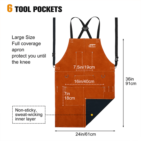Heavy Duty Thick Leather Welding Apron/Heat Resistant Multi-Function Apron
