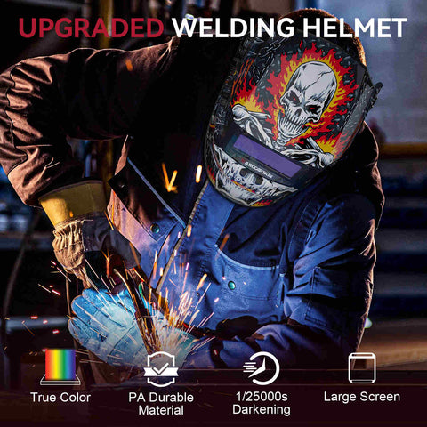 Auto Darkening Welding Helmet The Flame Bone Knight 3.86”×1.69” Viewing Screen