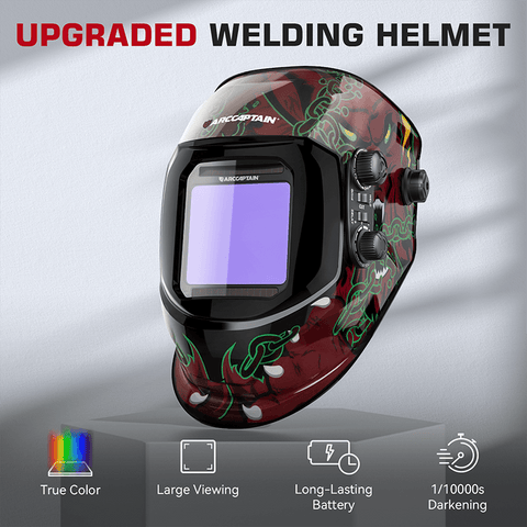 Large Viewing Screen Auto Darkening Welding Helmet 3.94"X3.66" Wolf Design True Color Welding Mask