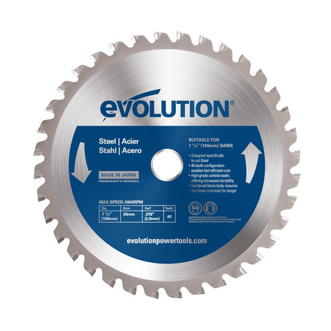 Evolution 7-1/4 in. 40T, 25/32 in. Arbor, Tungsten Carbide Tipped Mild Steel and Ferrous Metal Cutting Blade w/ Diamond Knockout
