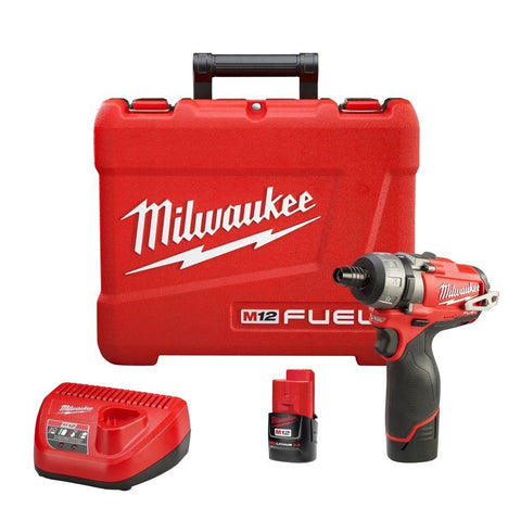 Milwaukee 2402-22 M12 FUEL Lithium-Ion Cordless 1/4" Hex 2-Speed Screwdriver Kit, 2.0 Ah