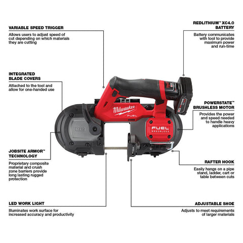 Milwaukee 2529-21XC M12 FUEL Lithium-Ion Brushless Cordless Compact Band Saw Kit, 4.0 Ah