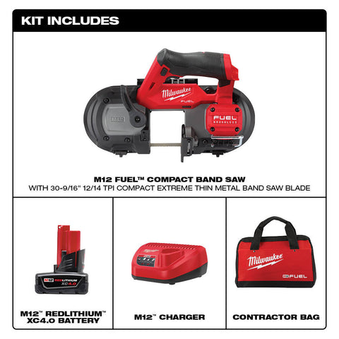 Milwaukee 2529-21XC M12 FUEL Lithium-Ion Brushless Cordless Compact Band Saw Kit, 4.0 Ah