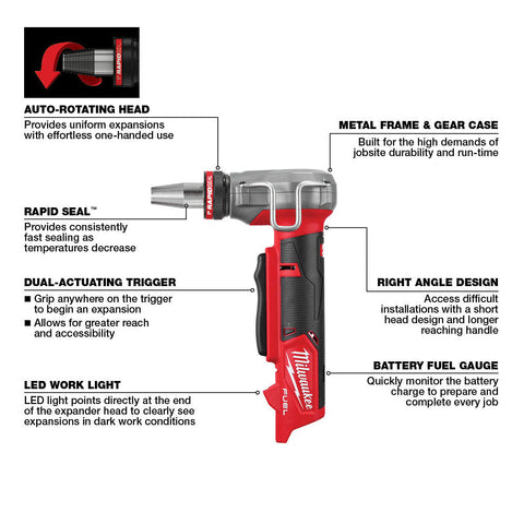 Milwaukee 2532-22 M12 FUEL Lithium-Ion Brushless Cordless ProPEX Expander Kit w/ 1/2"-1" RAPID SEAL ProPEX Expander Heads, 2.0 Ah