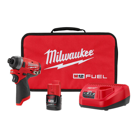 Milwaukee 2553-21 M12 FUEL Lithium-Ion Brushless Cordless 1/4" Hex Impact Driver Kit, 2.0 Ah