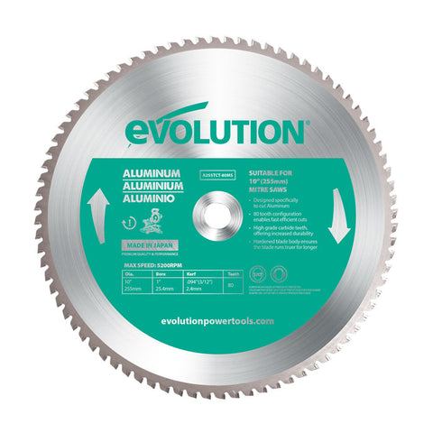 Evolution 10 in. 80T, 1 in. Arbor, Tungsten Carbide Tipped Aluminum and Non-Ferrous Metal Cutting Blade