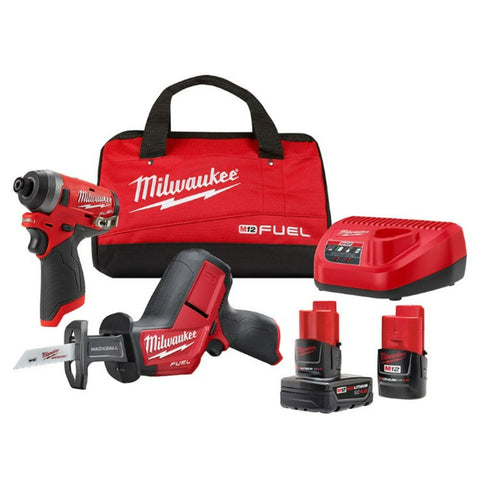 Milwaukee 2593-22 M12 FUEL Lithium-Ion Brushless Cordless 2-Tool Combo Kit, 1/4" Hex Impact Driver and Hackzall Recip Saw