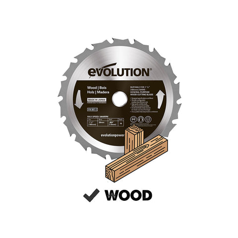 Evolution 7-1/4 in. 18T, 5/8 in. Arbor, Tungsten Carbide Tipped, Standard Course-Cutting Rip Blade For Wood