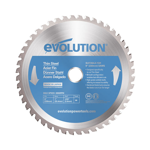 Evolution 9 in. 68T, 1 in. Arbor, Tungsten Carbide Tipped Thin Steel and Ferrous Metal Cutting Blade