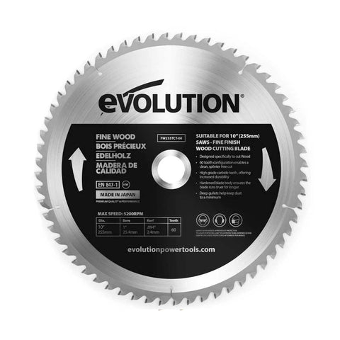 Evolution 10 in. 60T, 1 in. Arbor, Tungsten Carbide Tipped Fine Wood Cutting Blade (Fits Miter Saws and Table Saws)