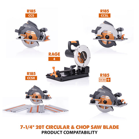 Evolution 7-1/4 in. 20T, 25/32 in. Arbor, Tungsten Carbide Tipped Multi-Material Cutting Blade (Circular/Chop Saw Blade)